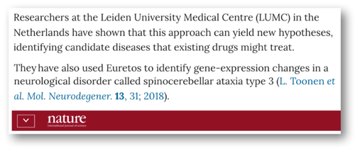 quote 1 - Euretos featured in Nature publication as major example of AI driven hypothesis generation