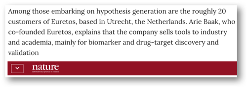 quote 2 - Euretos featured in Nature publication as major example of AI driven hypothesis generation